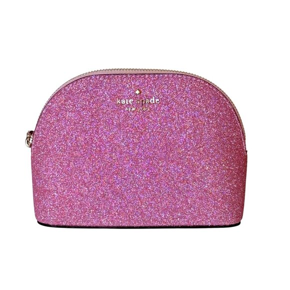 Kate Spade Mini Glitter Dome Cosmetic Bag Pink Zipper Closure Makeup Case - Picture 7 of 14